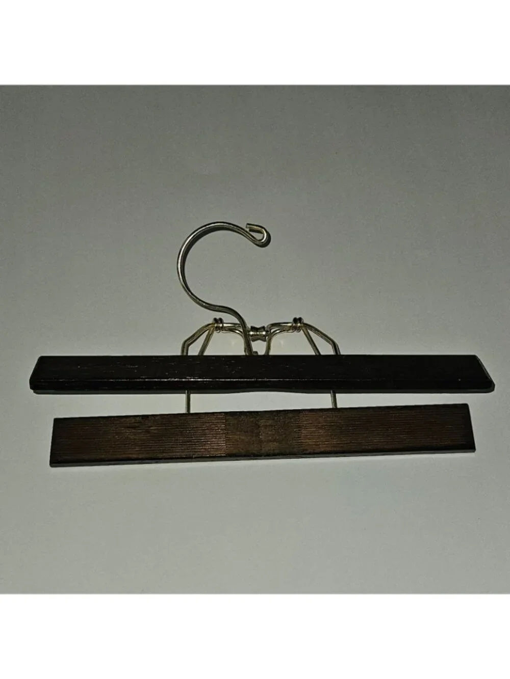 Dark Brown Wooden Clamp Hanger Gold Tone Hook 10